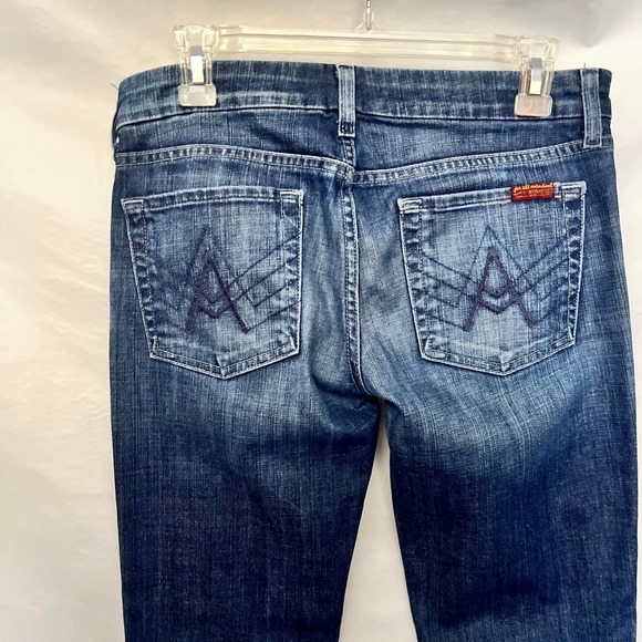 7 for all Mankind "A" Pocket Low Rise Jeans Size 28 Medium Wash Denim Wide Leg - Picture 7 of 13